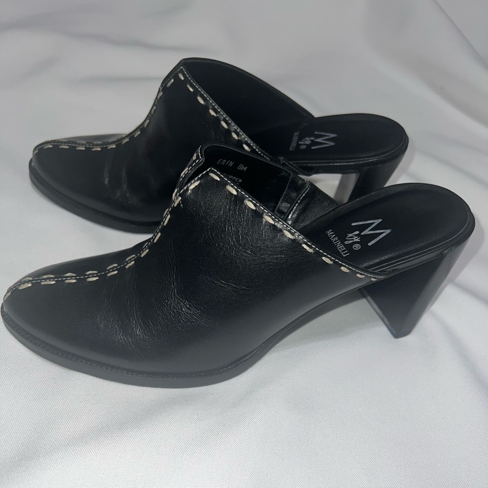 M by Marinelli Black Leather Mule Clog - Picture 3 of 4